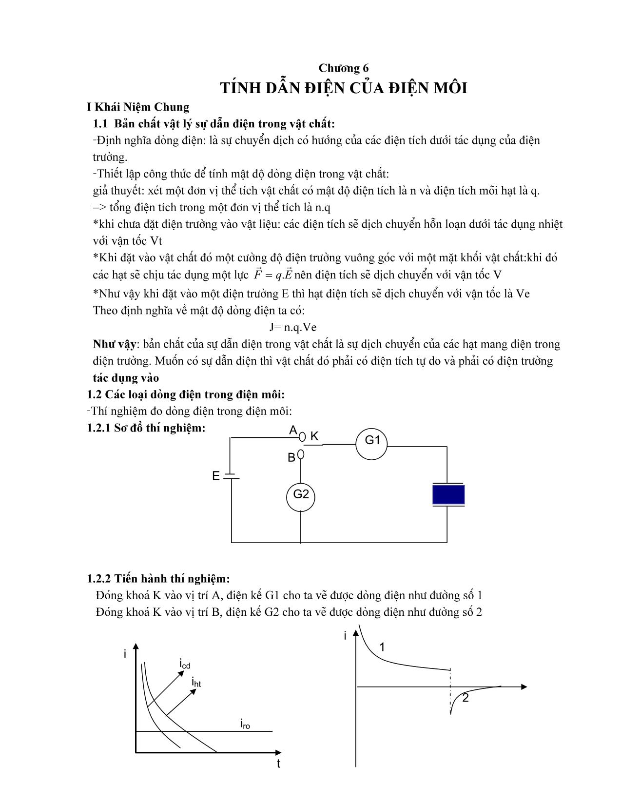Giáo trình Vật liệu điện - Chương 6: Tính dẫn điện của điện môi trang 1