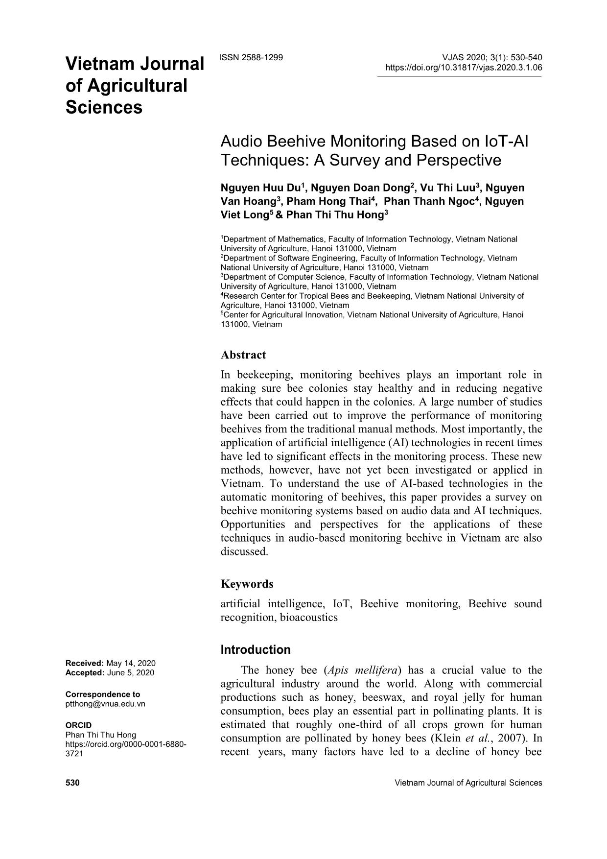 Audio beehive monitoring based on IoT-Ai techniques: A survey and perspective trang 1