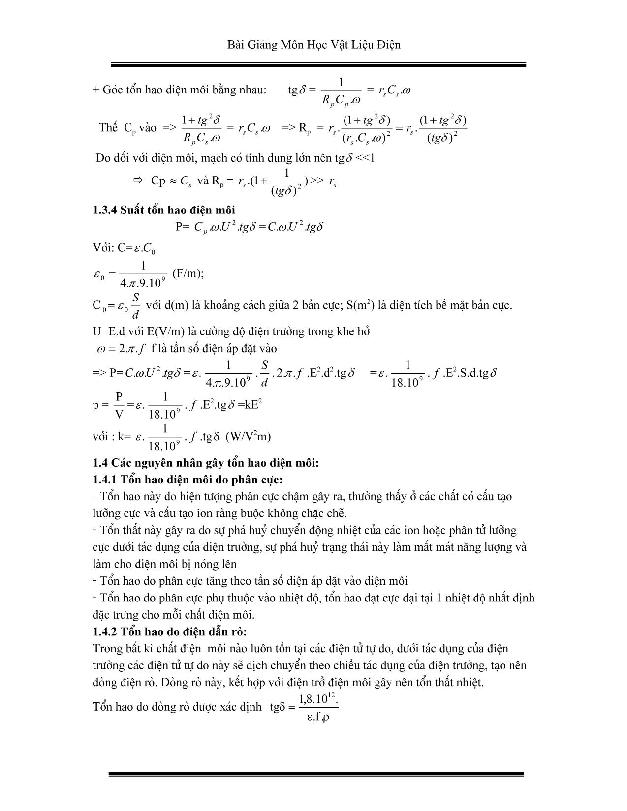 Giáo trình Vật liệu điện - Chương 7: Tổn hao điện môi trang 3