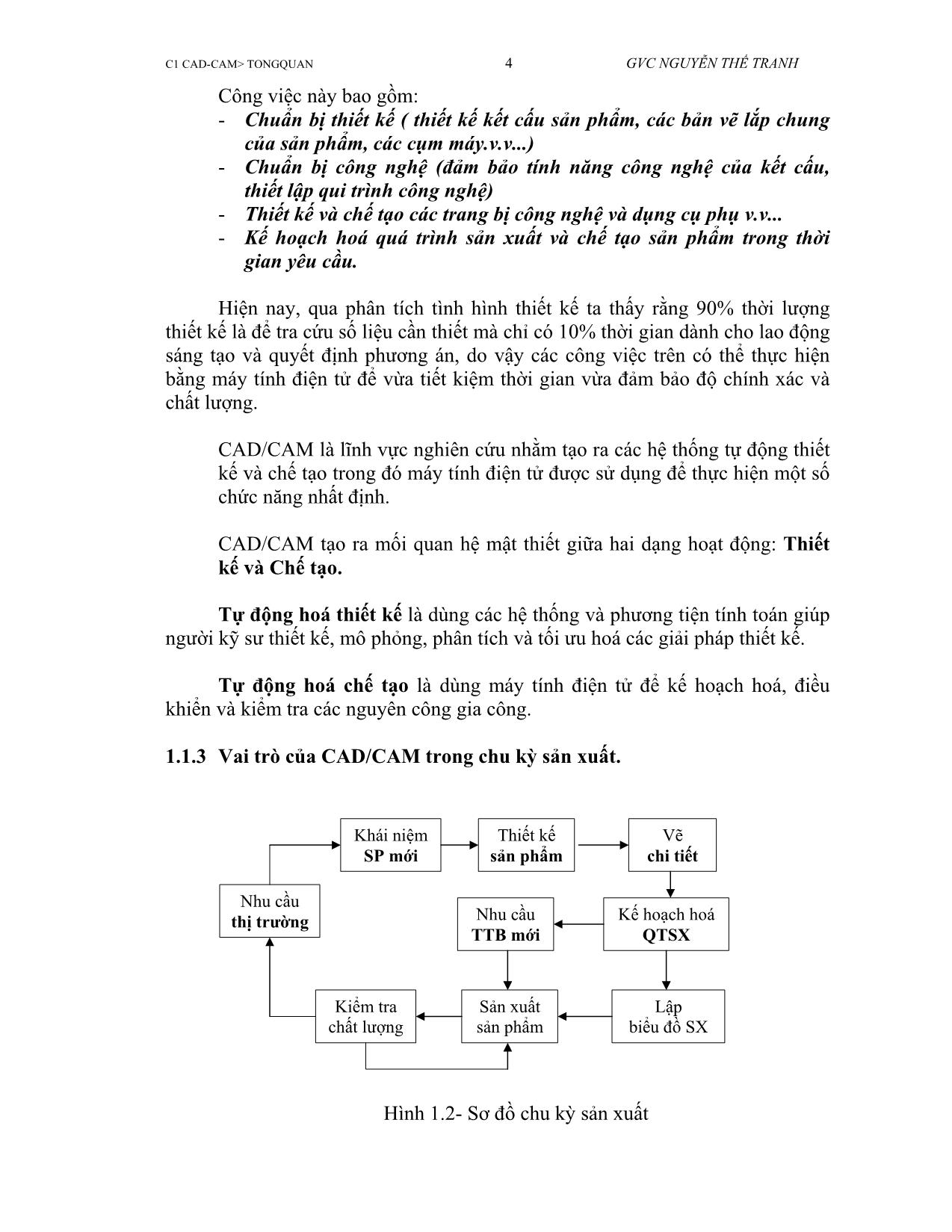 Bài giảng CAD/CAM - Chương 1: Tổng quan về CAD/CAM - Nguyễn Thế Tranh trang 4