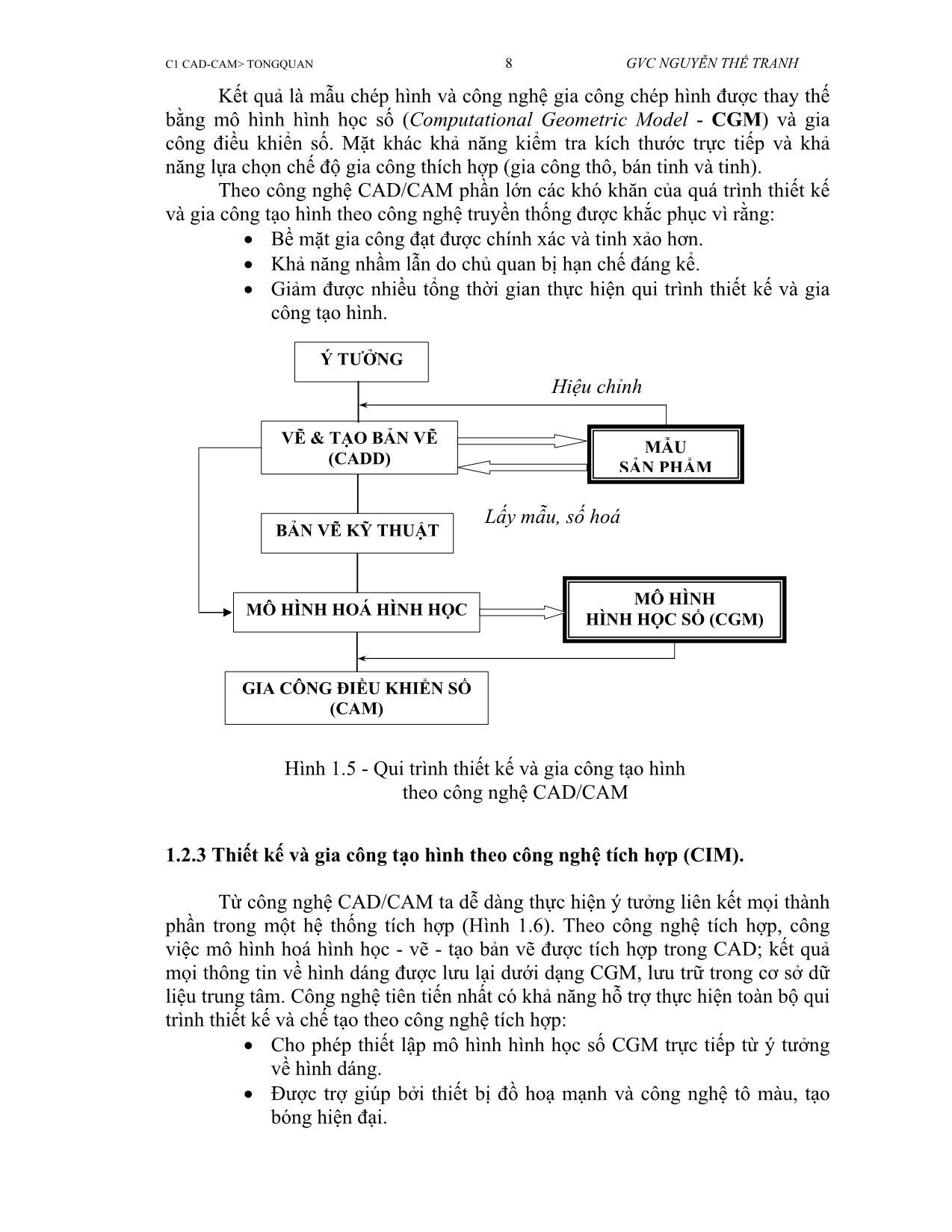 Bài giảng CAD/CAM - Chương 1: Tổng quan về CAD/CAM - Nguyễn Thế Tranh trang 8