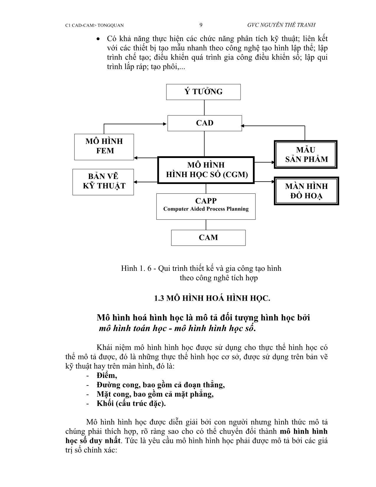 Bài giảng CAD/CAM - Chương 1: Tổng quan về CAD/CAM - Nguyễn Thế Tranh trang 9