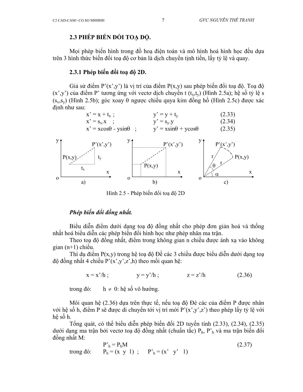 Bài giảng CAD/CAM - Chương 2: Cơ sở của mô hình hoá hình học - Nguyễn Thế Tranh trang 7