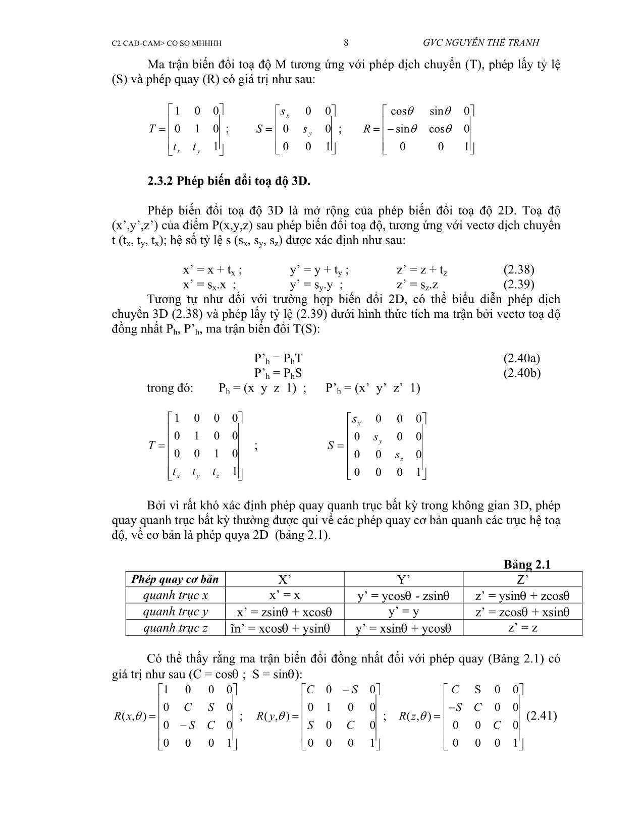 Bài giảng CAD/CAM - Chương 2: Cơ sở của mô hình hoá hình học - Nguyễn Thế Tranh trang 8