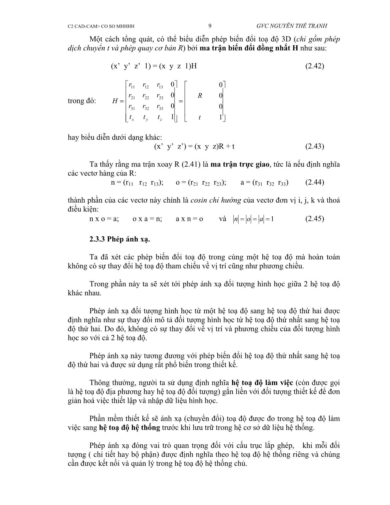 Bài giảng CAD/CAM - Chương 2: Cơ sở của mô hình hoá hình học - Nguyễn Thế Tranh trang 9