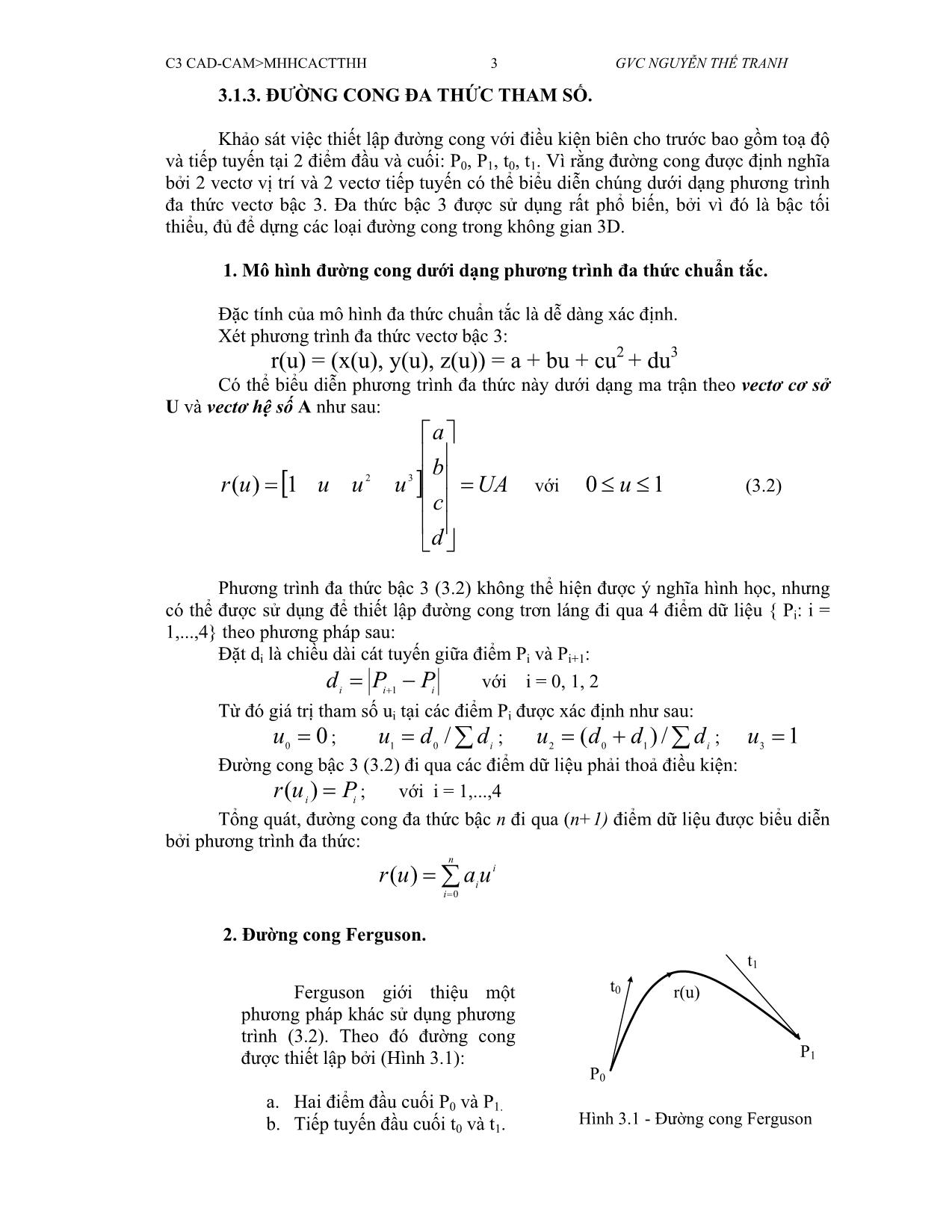 Bài giảng CAD/CAM - Chương 3: Mô hình hoá các thực thể hình học - Nguyễn Thế Tranh trang 3