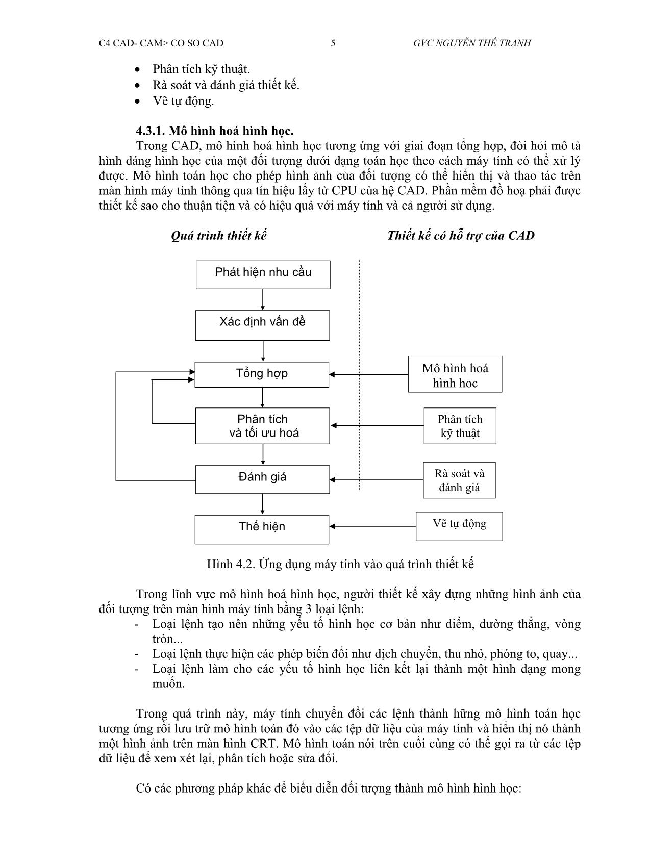 Bài giảng CAD/CAM - Chương 4: Cơ sở của CAD - Nguyễn Thế Tranh trang 5