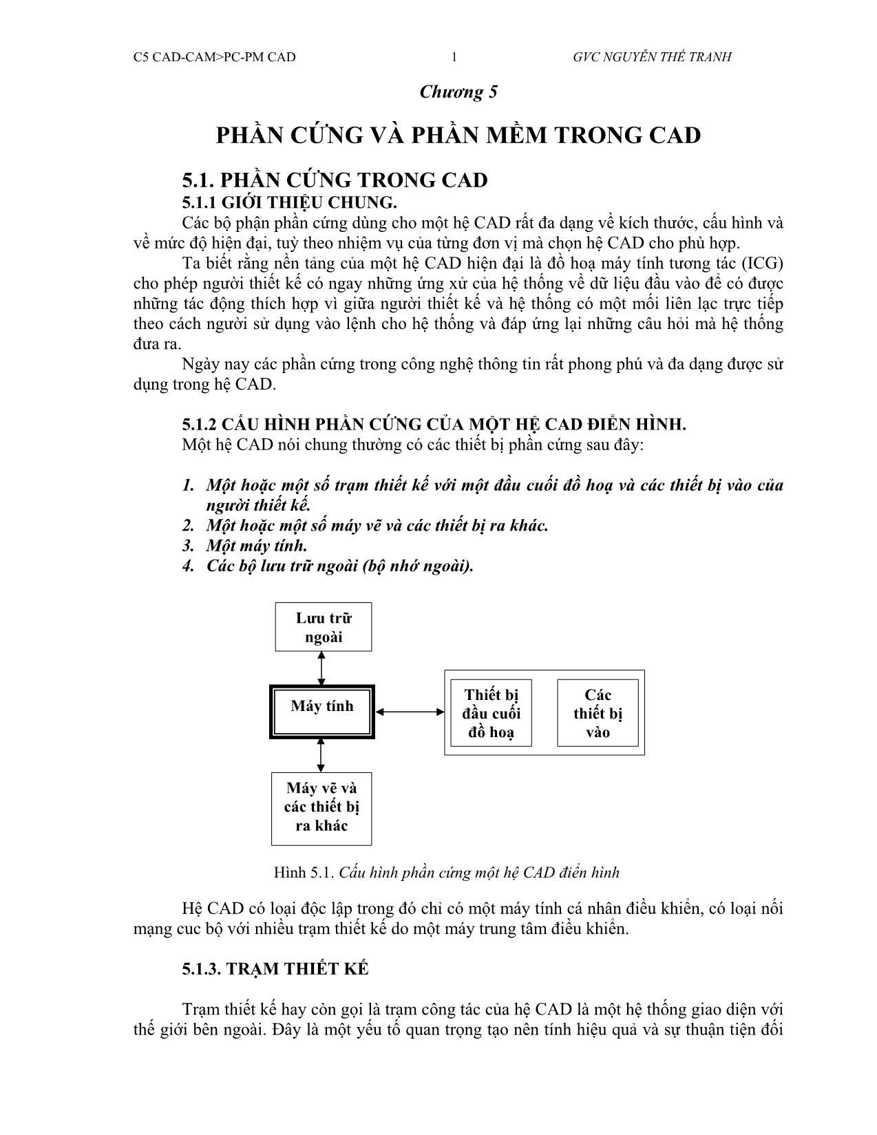 Bài giảng CAD/CAM - Chương 5: Phần cứng và phần mềm trong CAD - Nguyễn Thế Tranh trang 1