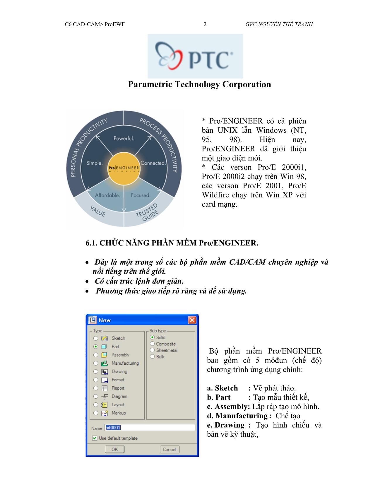 Bài giảng CAD/CAM - Chương 6: Phần mềm Pro/Engineer - Nguyễn Thế Tranh trang 2