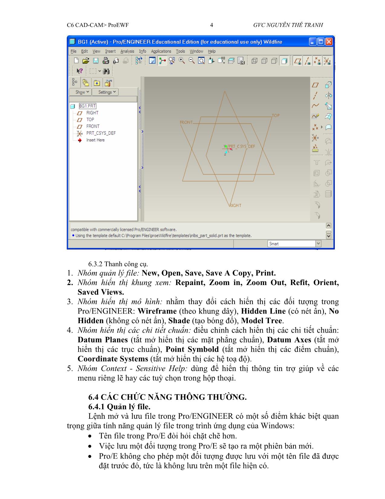 Bài giảng CAD/CAM - Chương 6: Phần mềm Pro/Engineer - Nguyễn Thế Tranh trang 4