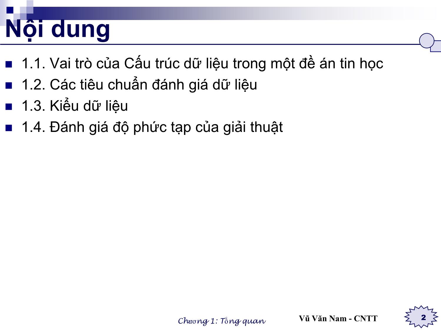 Bài giảng Cấu trúc dữ liệu và giải thuật - Chương 1: Tổng quan về giải thuật và cấu trúc dữ liệu - Vũ Văn Nam trang 2