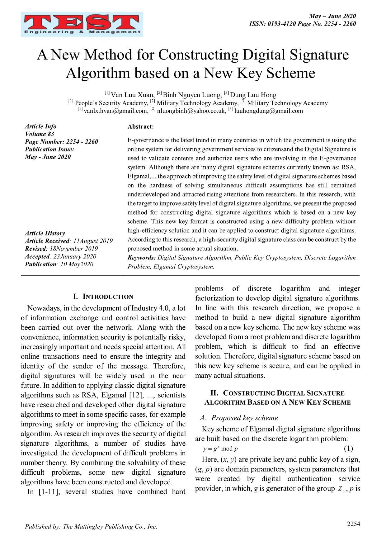 A new method for constructing digital signature algorithm based on a new key scheme trang 1