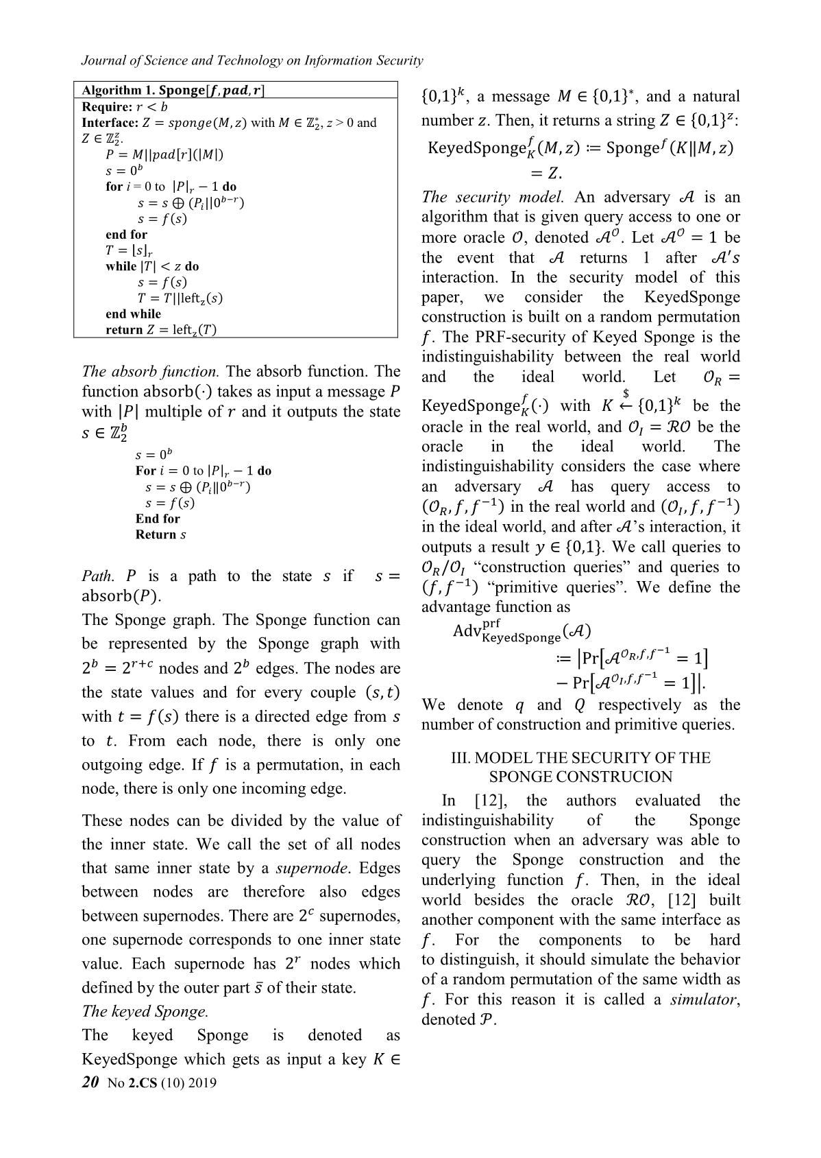 A new proof for the security of the keyed sponge construction in the ideal compression function model trang 3