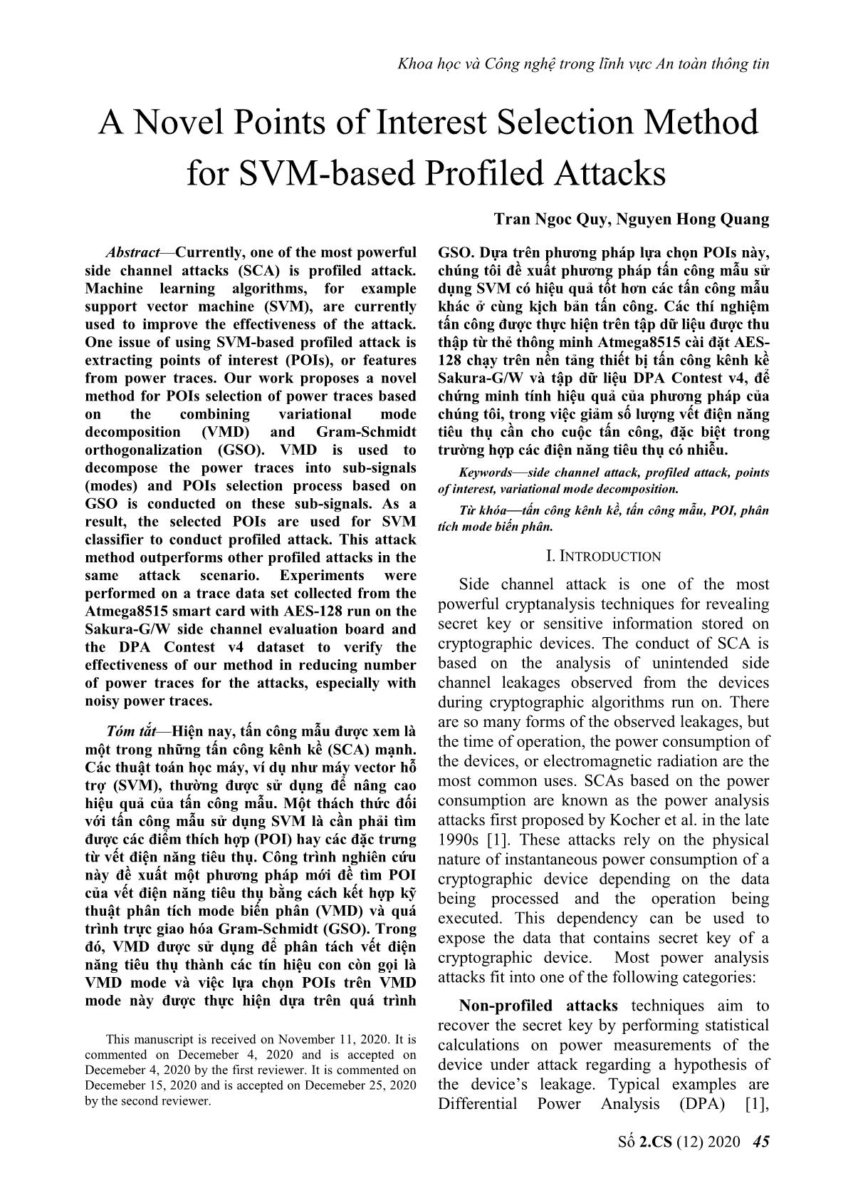 A novel points of interest selection method for svm-based profiled attacks trang 1