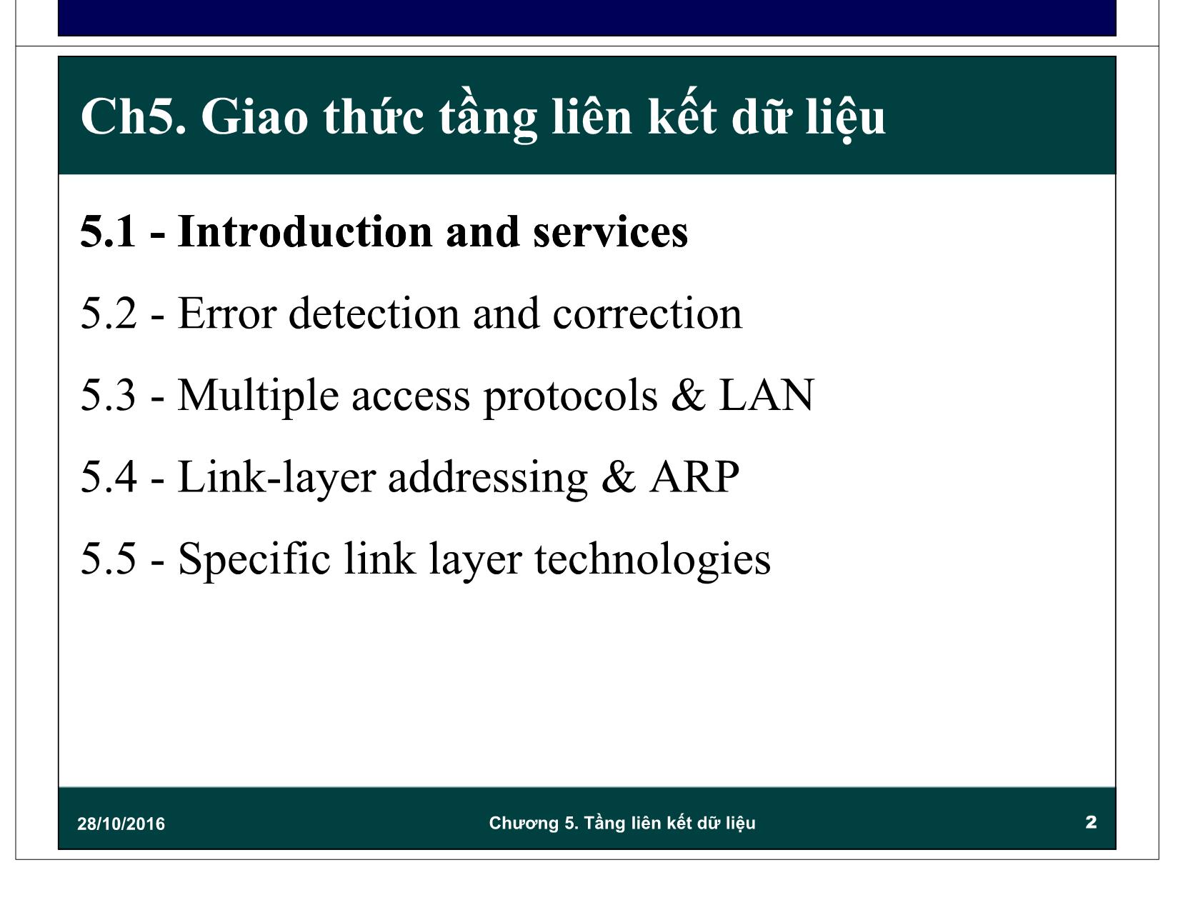 Bài giảng Mạng máy tính - Chương 5: Giao thức tầng liên kết dữ liệu (Data link) trang 2