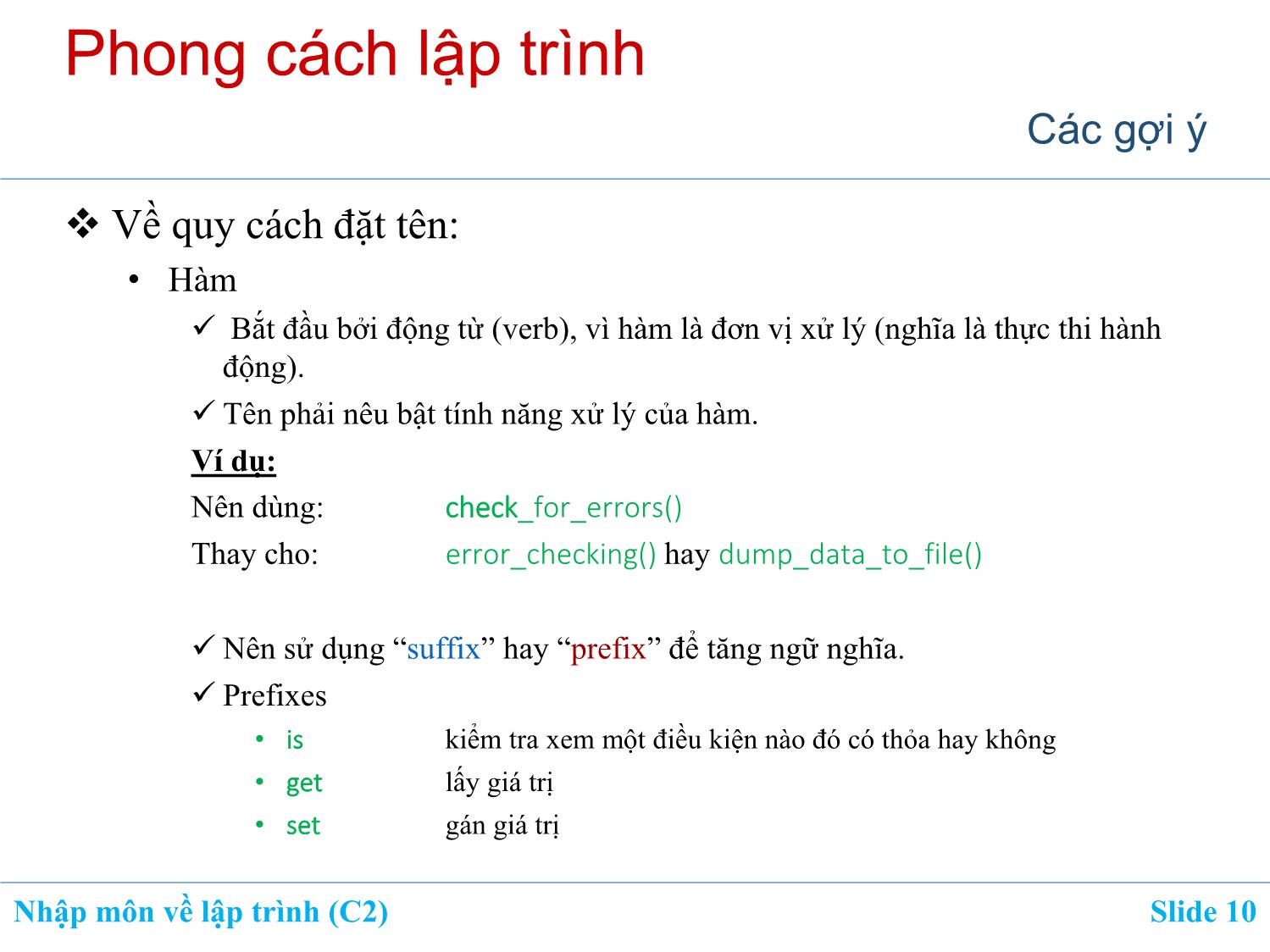 Bài giảng Nhập môn về lập trình - Chương 2: Cấu trúc và thành phần của chương trình C trang 10