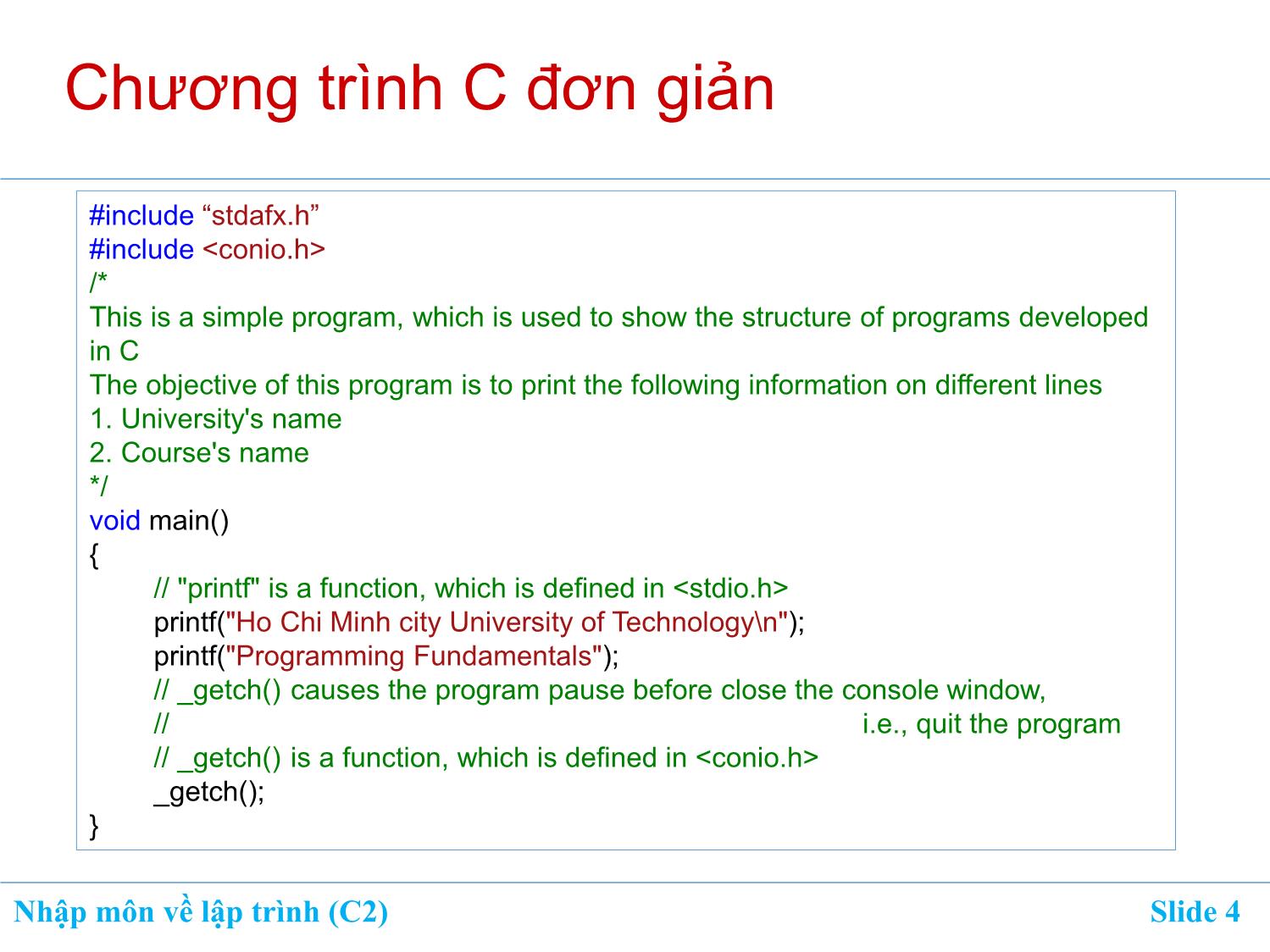 Bài giảng Nhập môn về lập trình - Chương 2: Cấu trúc và thành phần của chương trình C trang 4