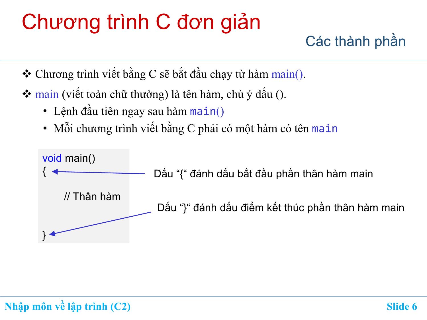 Bài giảng Nhập môn về lập trình - Chương 2: Cấu trúc và thành phần của chương trình C trang 6