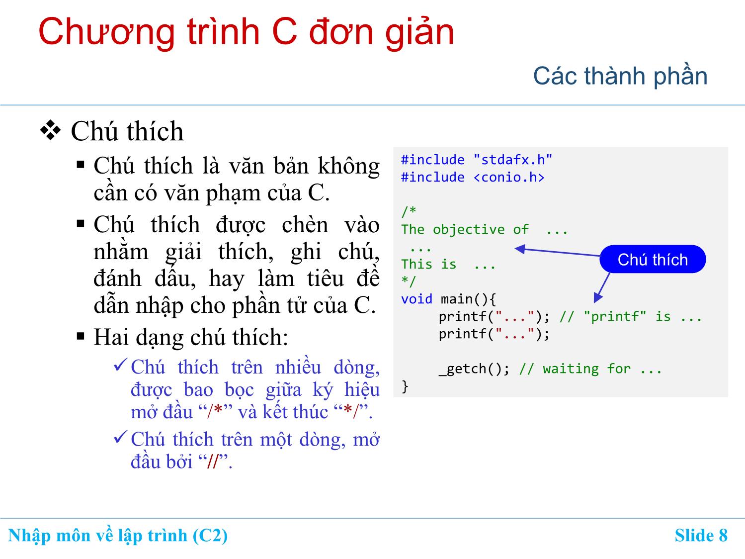 Bài giảng Nhập môn về lập trình - Chương 2: Cấu trúc và thành phần của chương trình C trang 8