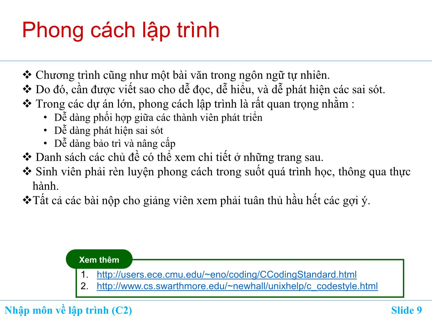 Bài giảng Nhập môn về lập trình - Chương 2: Cấu trúc và thành phần của chương trình C trang 9