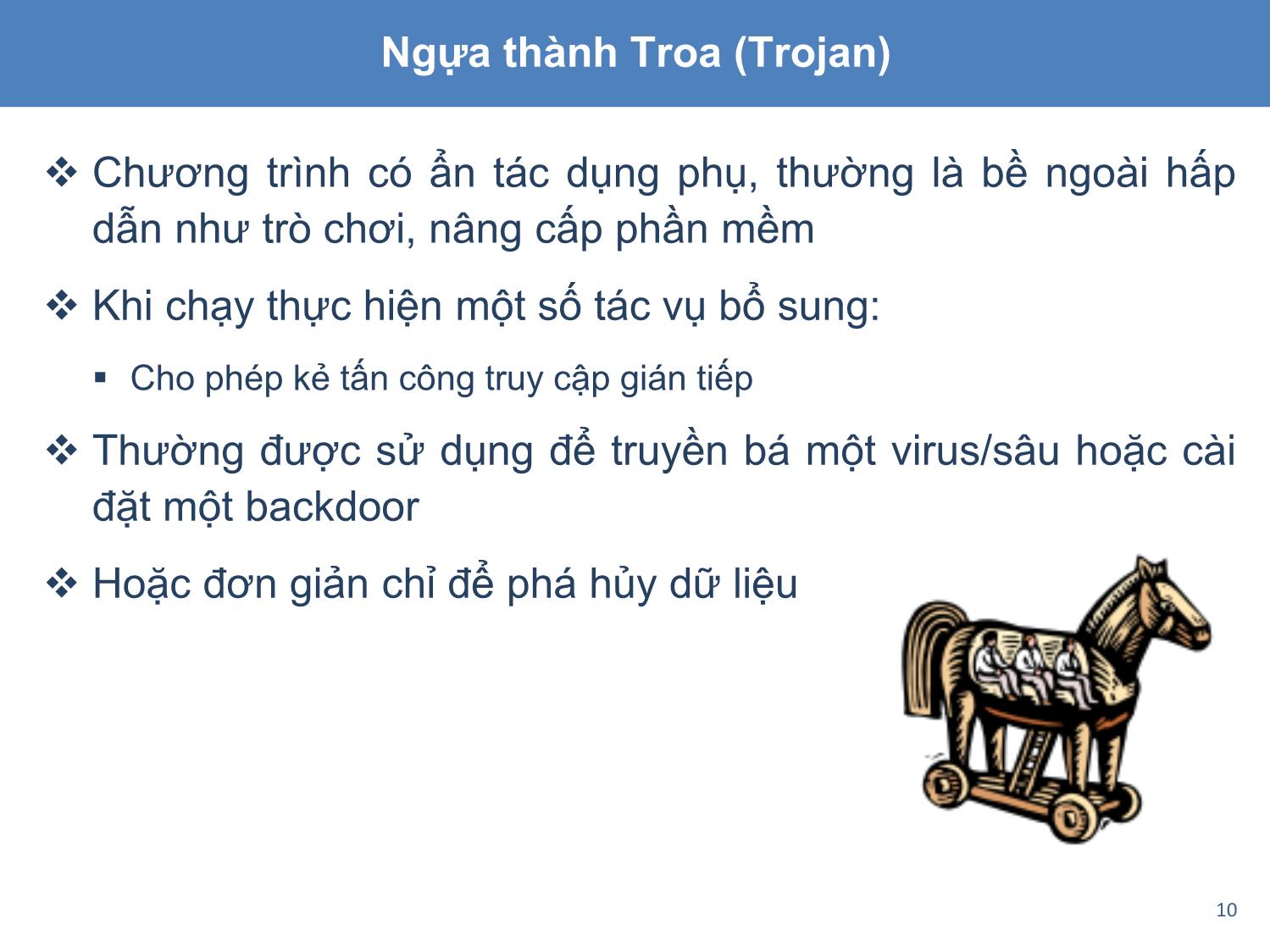 Bài giảng An toàn và bảo mật hệ thống thông tin - Chương 2, Phần 2: Phần mềm mã độc trang 10