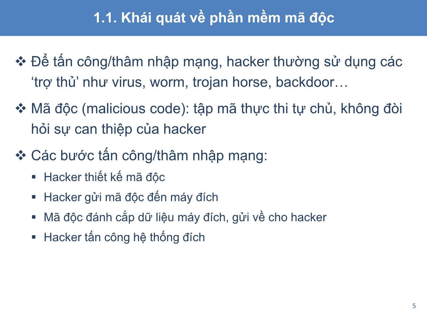 Bài giảng An toàn và bảo mật hệ thống thông tin - Chương 2, Phần 2: Phần mềm mã độc trang 5