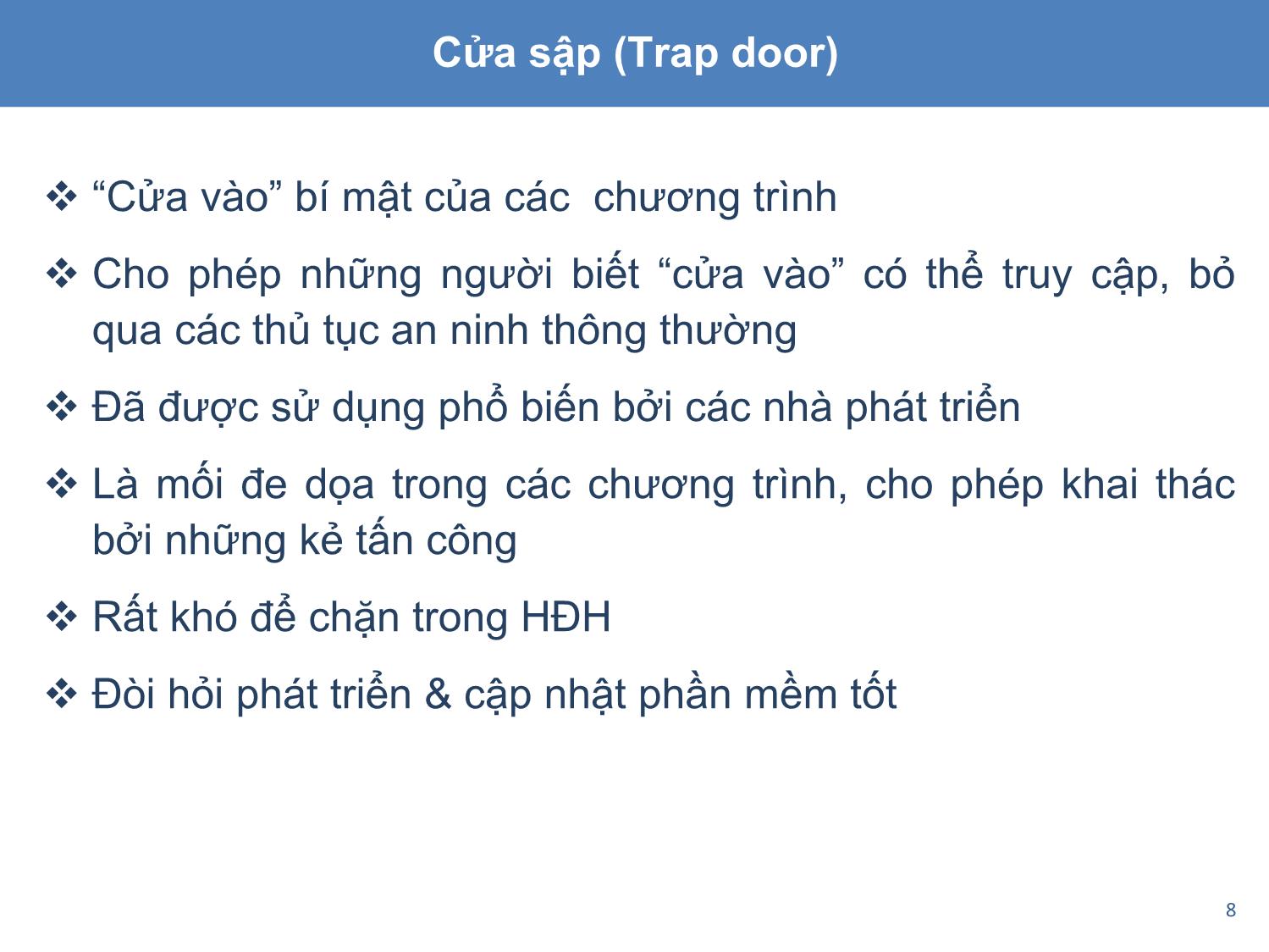 Bài giảng An toàn và bảo mật hệ thống thông tin - Chương 2, Phần 2: Phần mềm mã độc trang 8