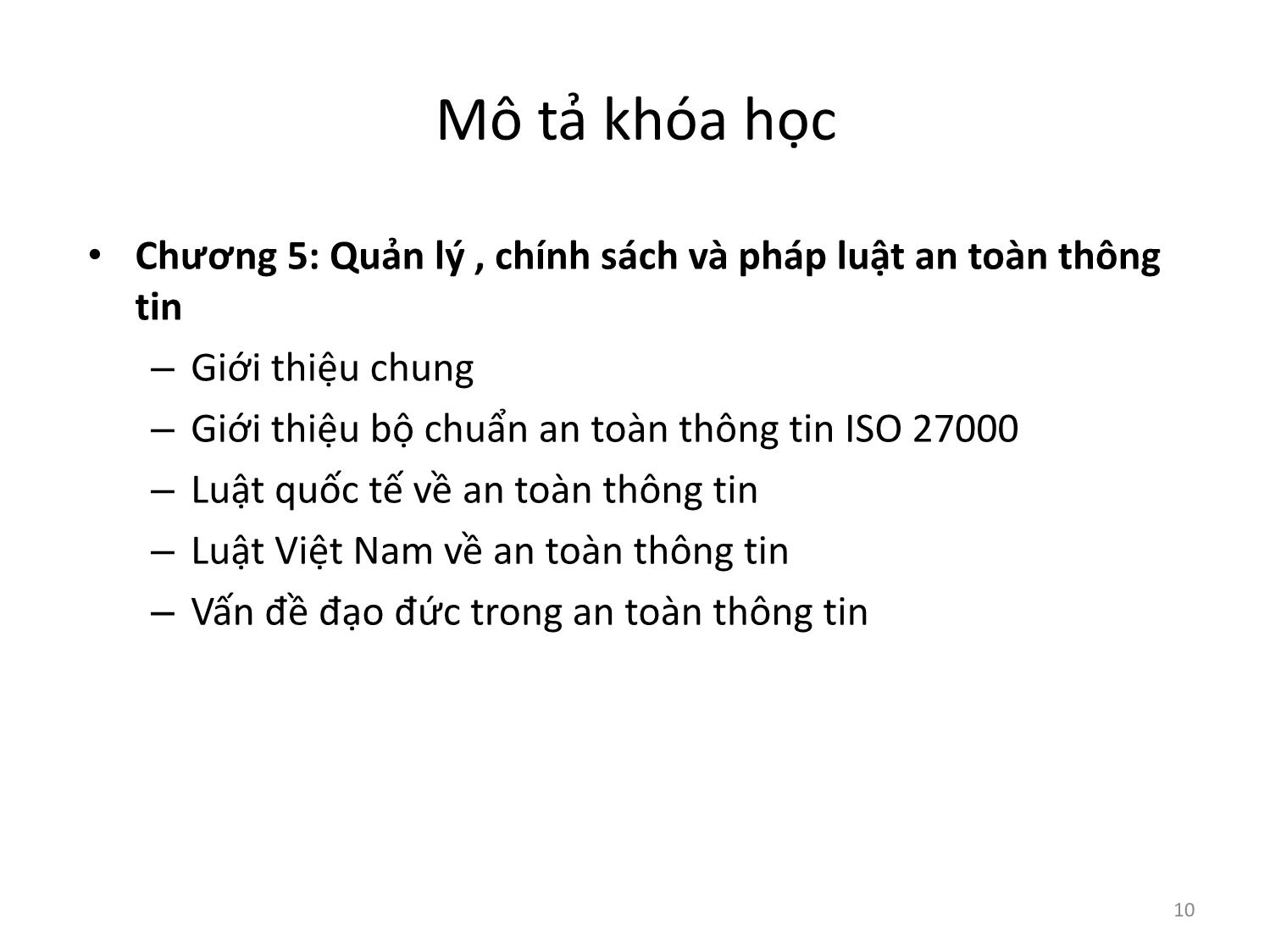 Bài giảng An toàn và bảo mật hệ thống thông tin - Giới thiệu môn học trang 10