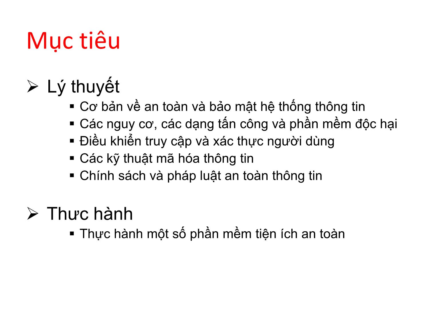 Bài giảng An toàn và bảo mật hệ thống thông tin - Giới thiệu môn học trang 3