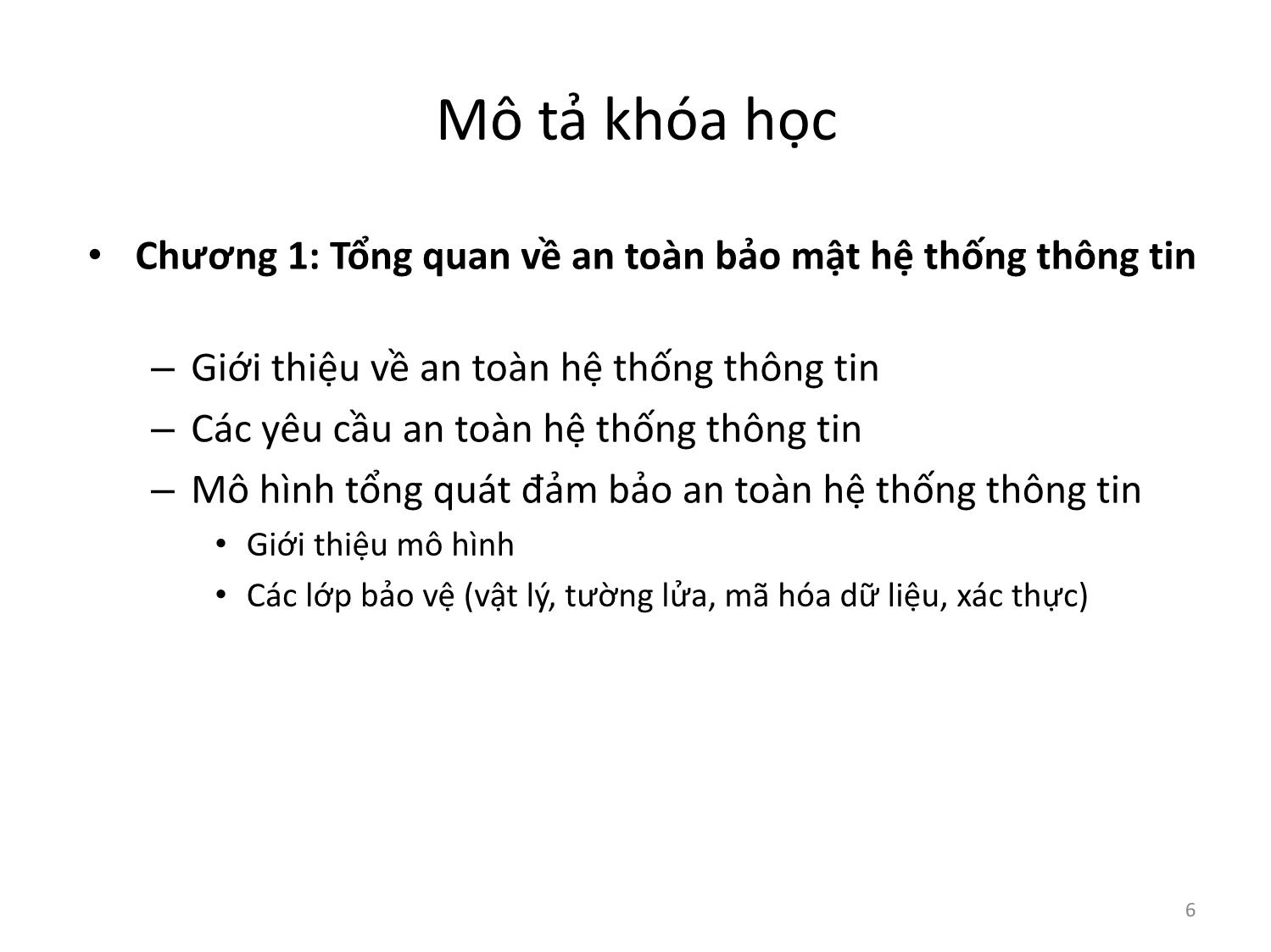 Bài giảng An toàn và bảo mật hệ thống thông tin - Giới thiệu môn học trang 6