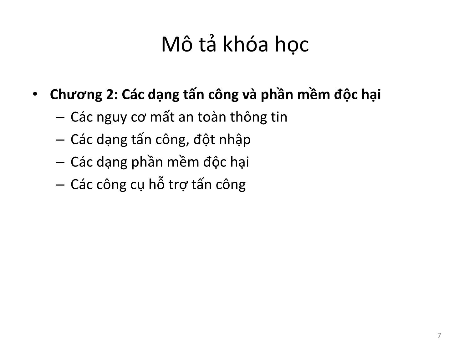 Bài giảng An toàn và bảo mật hệ thống thông tin - Giới thiệu môn học trang 7