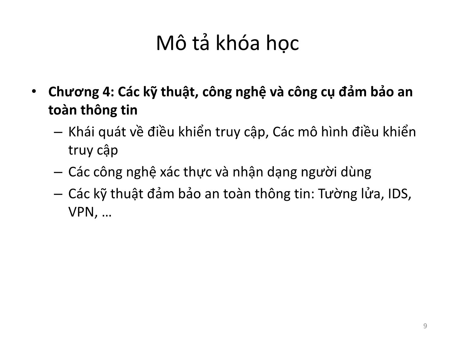 Bài giảng An toàn và bảo mật hệ thống thông tin - Giới thiệu môn học trang 9