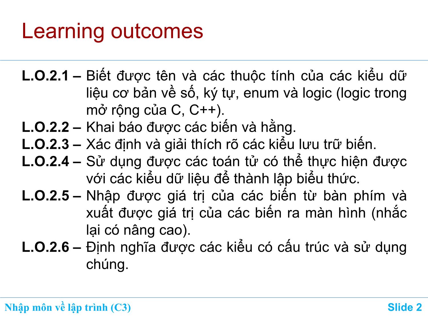 Bài giảng Nhập môn về lập trình - Chương 3: Tổ chức dữ liệu trong chương trình trang 2