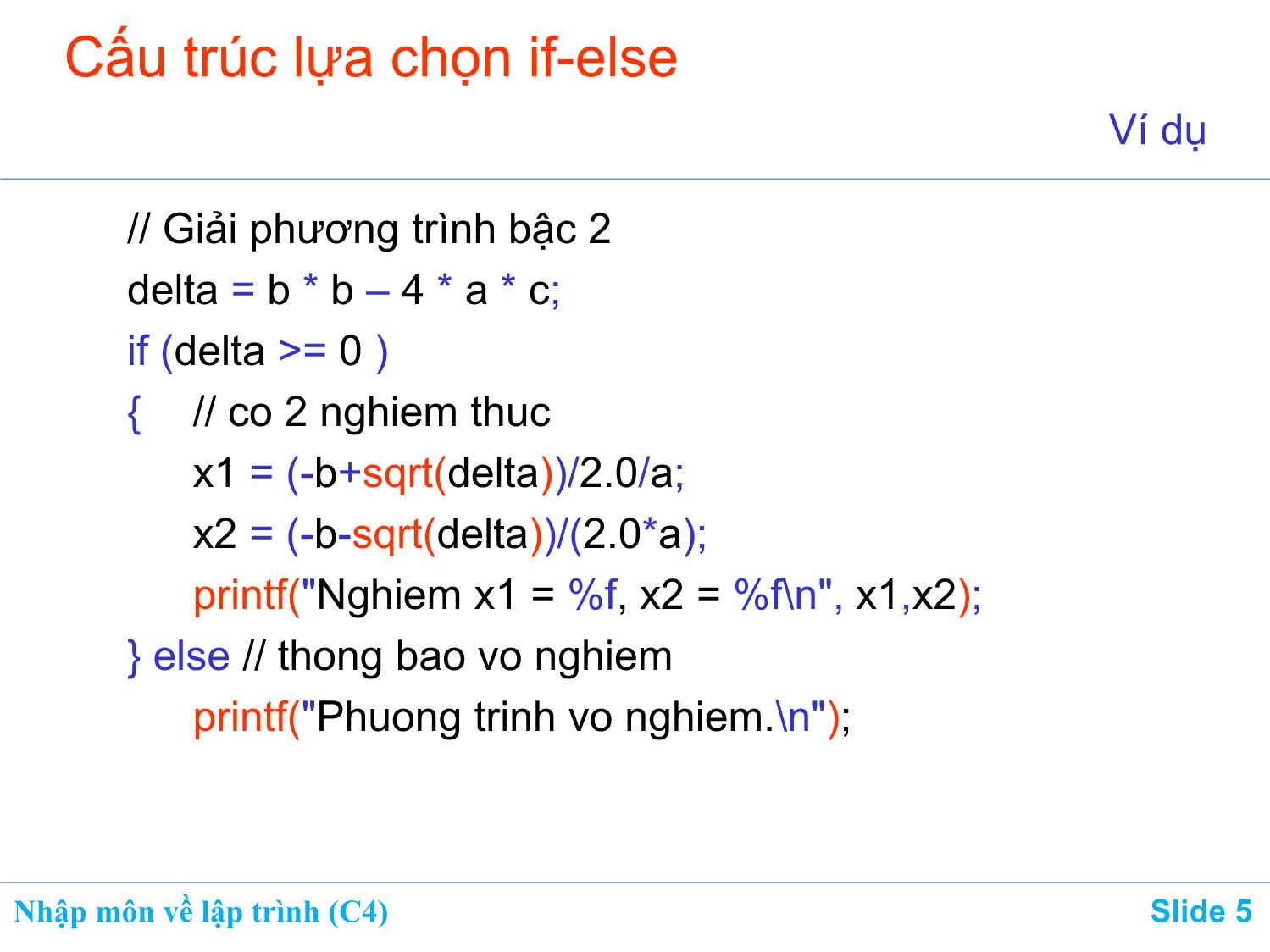 Bài giảng Nhập môn về lập trình - Chương 4: Lệnh if-else. Lệnh switch trang 5