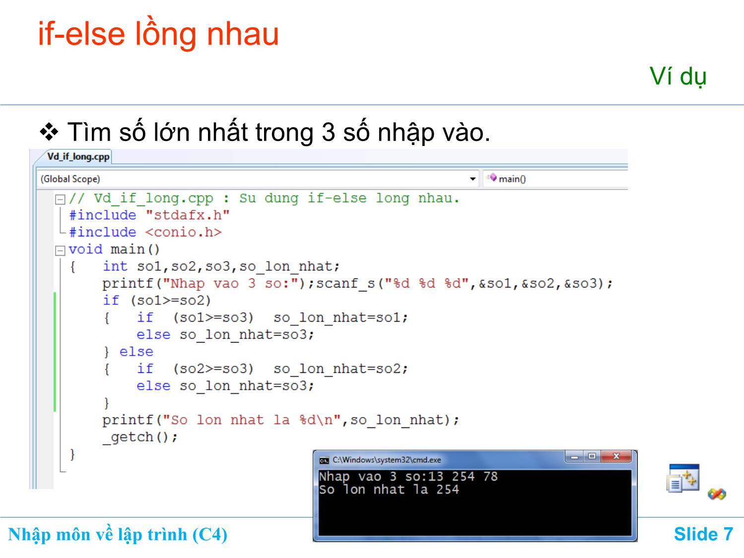 Bài giảng Nhập môn về lập trình - Chương 4: Lệnh if-else. Lệnh switch trang 7