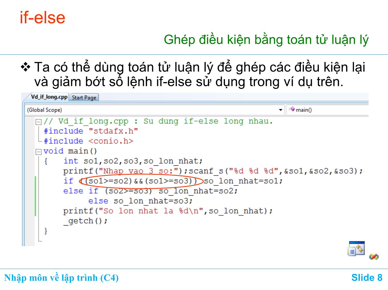 Bài giảng Nhập môn về lập trình - Chương 4: Lệnh if-else. Lệnh switch trang 8