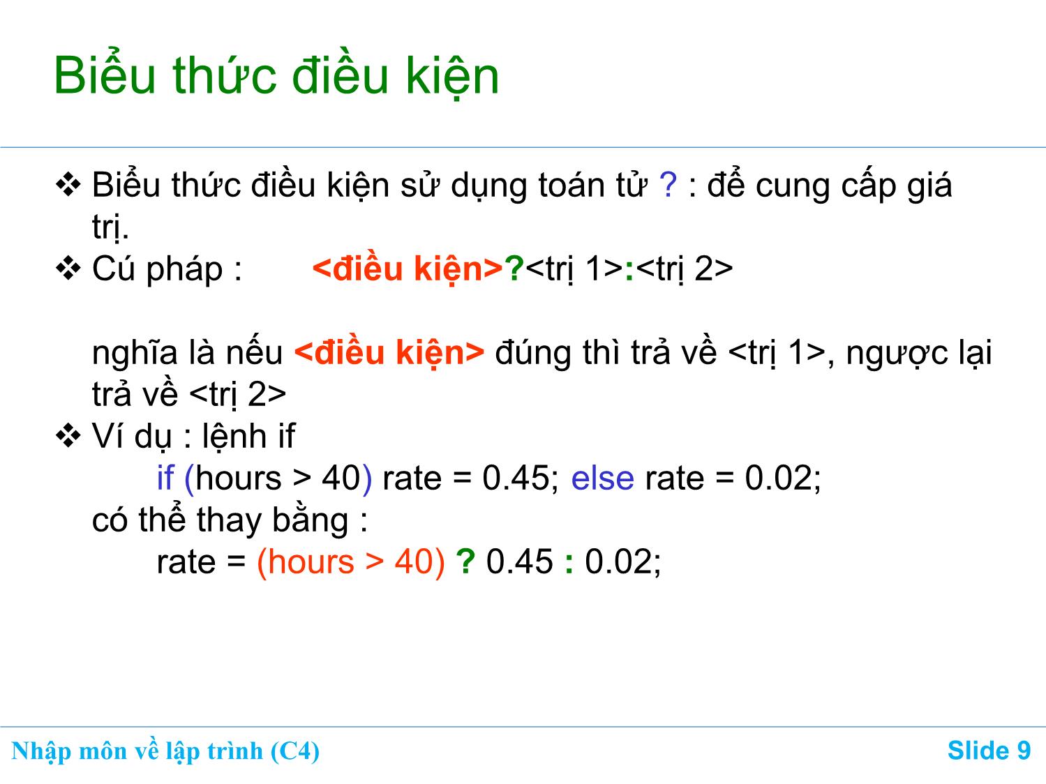 Bài giảng Nhập môn về lập trình - Chương 4: Lệnh if-else. Lệnh switch trang 9