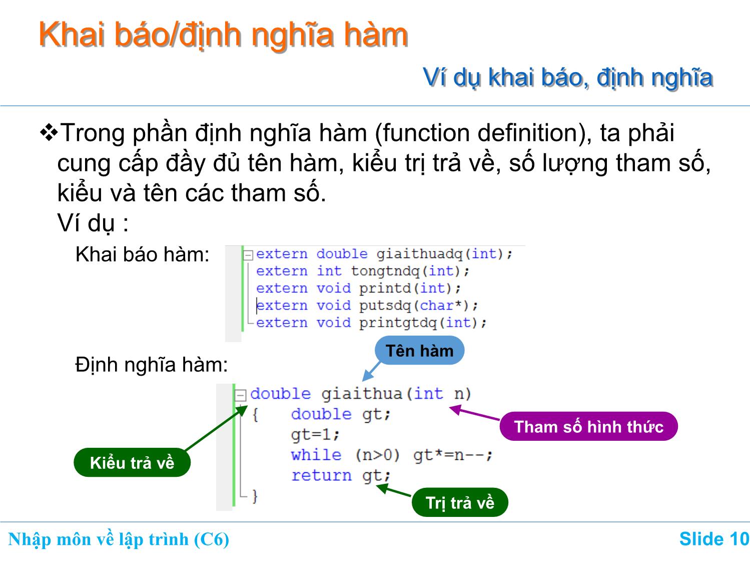 Bài giảng Nhập môn về lập trình - Chương 6: Hàm (Function) trang 10