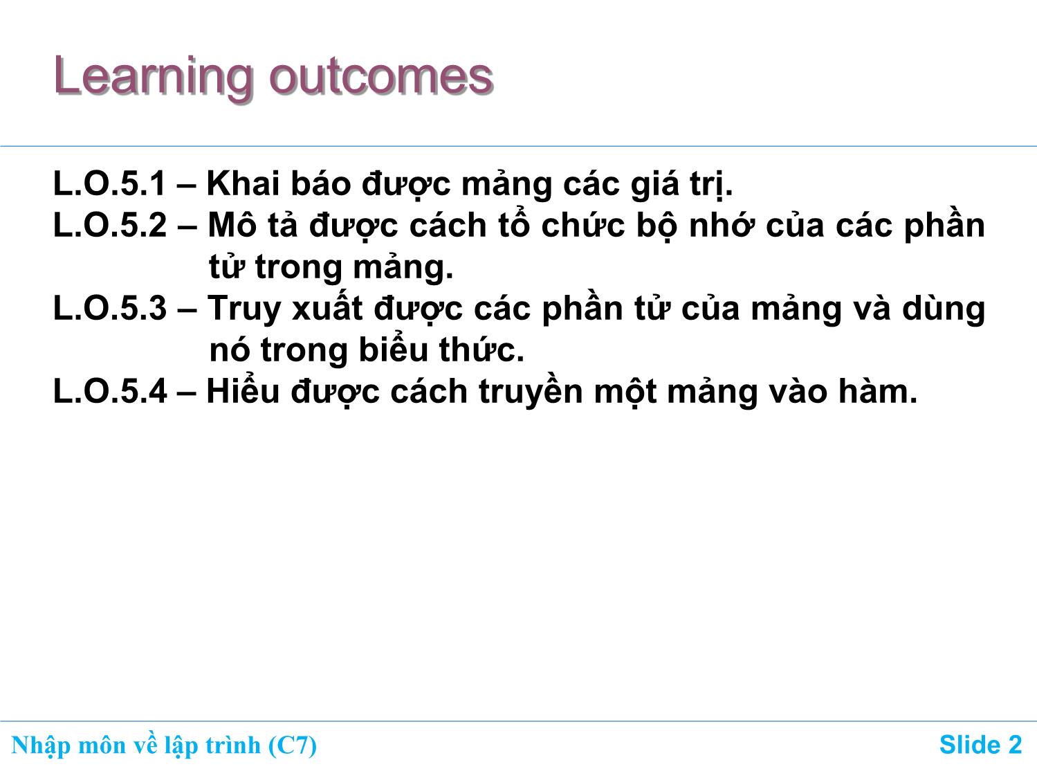 Bài giảng Nhập môn về lập trình - Chương 7: Mảng (Array) trang 2