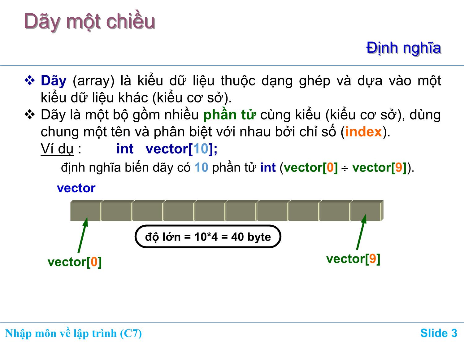 Bài giảng Nhập môn về lập trình - Chương 7: Mảng (Array) trang 3