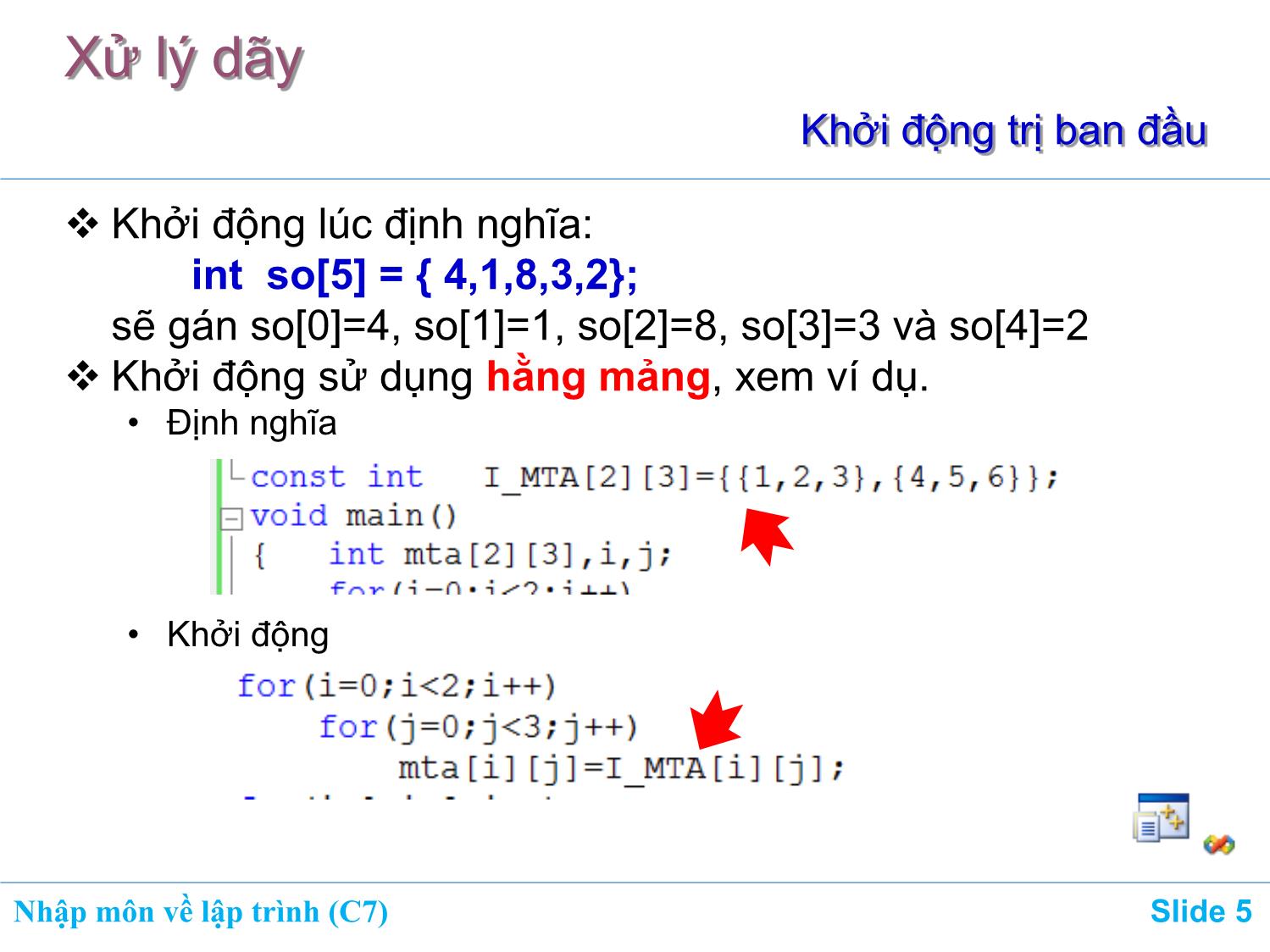 Bài giảng Nhập môn về lập trình - Chương 7: Mảng (Array) trang 5