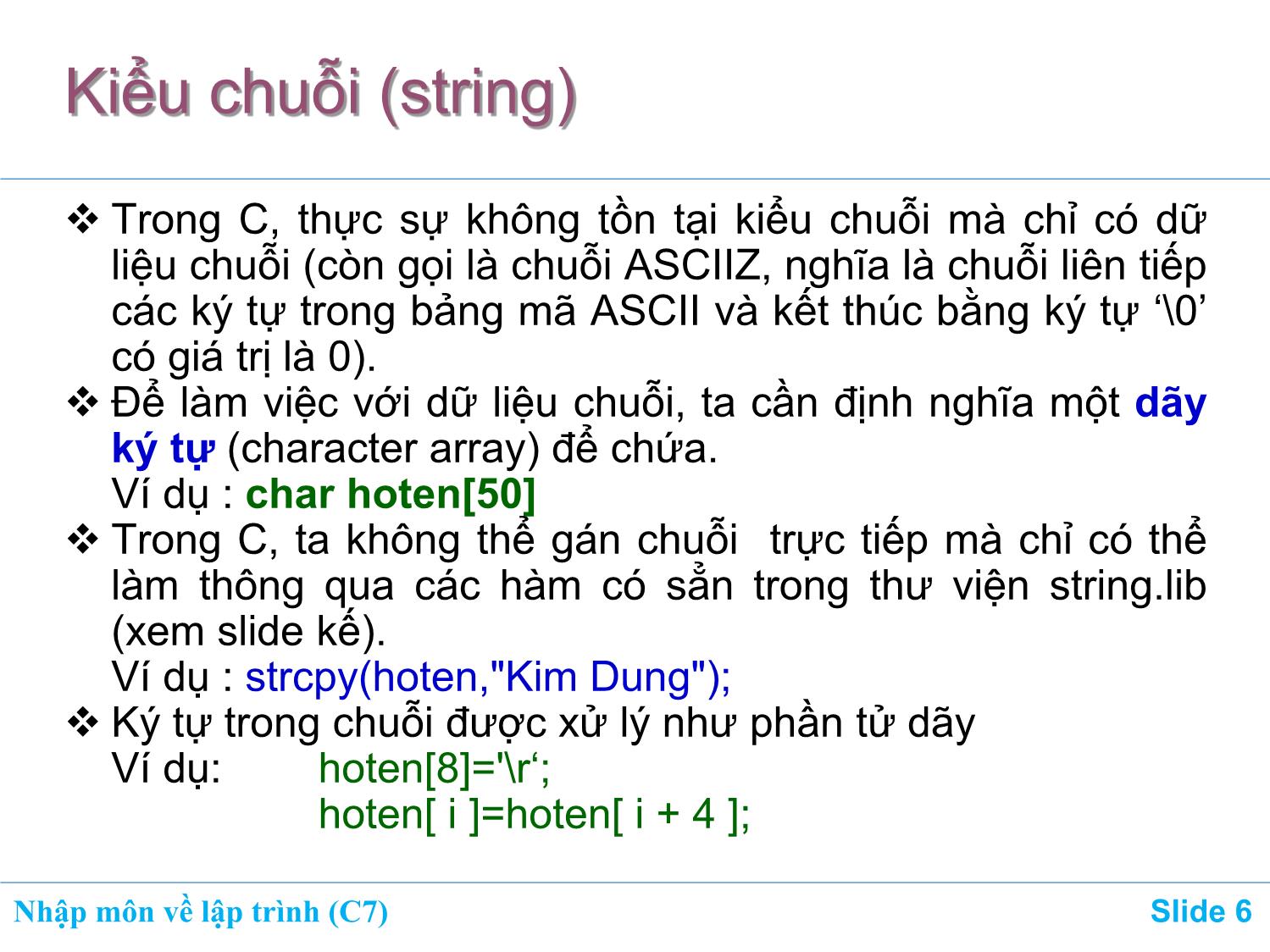 Bài giảng Nhập môn về lập trình - Chương 7: Mảng (Array) trang 6