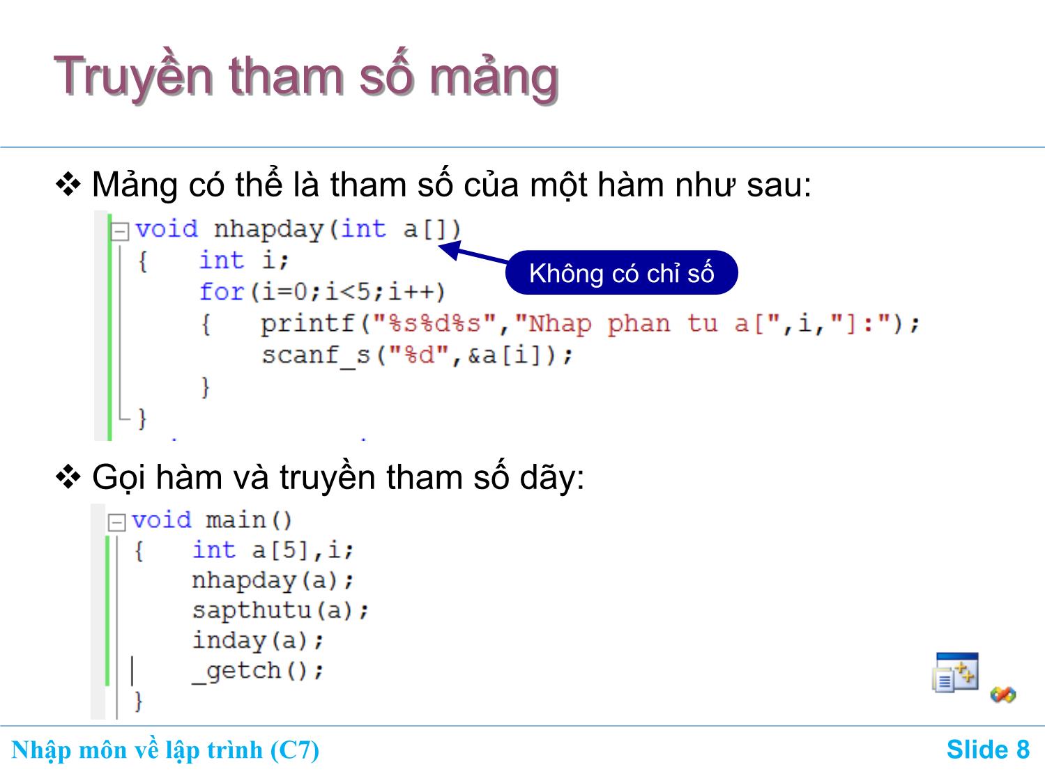 Bài giảng Nhập môn về lập trình - Chương 7: Mảng (Array) trang 8