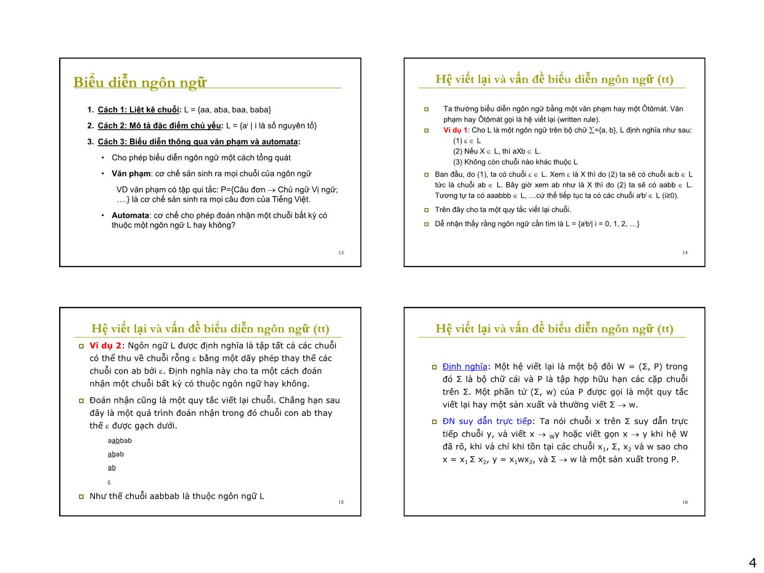Bài giảng Ôtômát và ngôn ngữ hình thức - Chương 2: Ngôn ngữ, văn phạm và ôtômát - Nguyễn Thị Thùy Linh trang 4