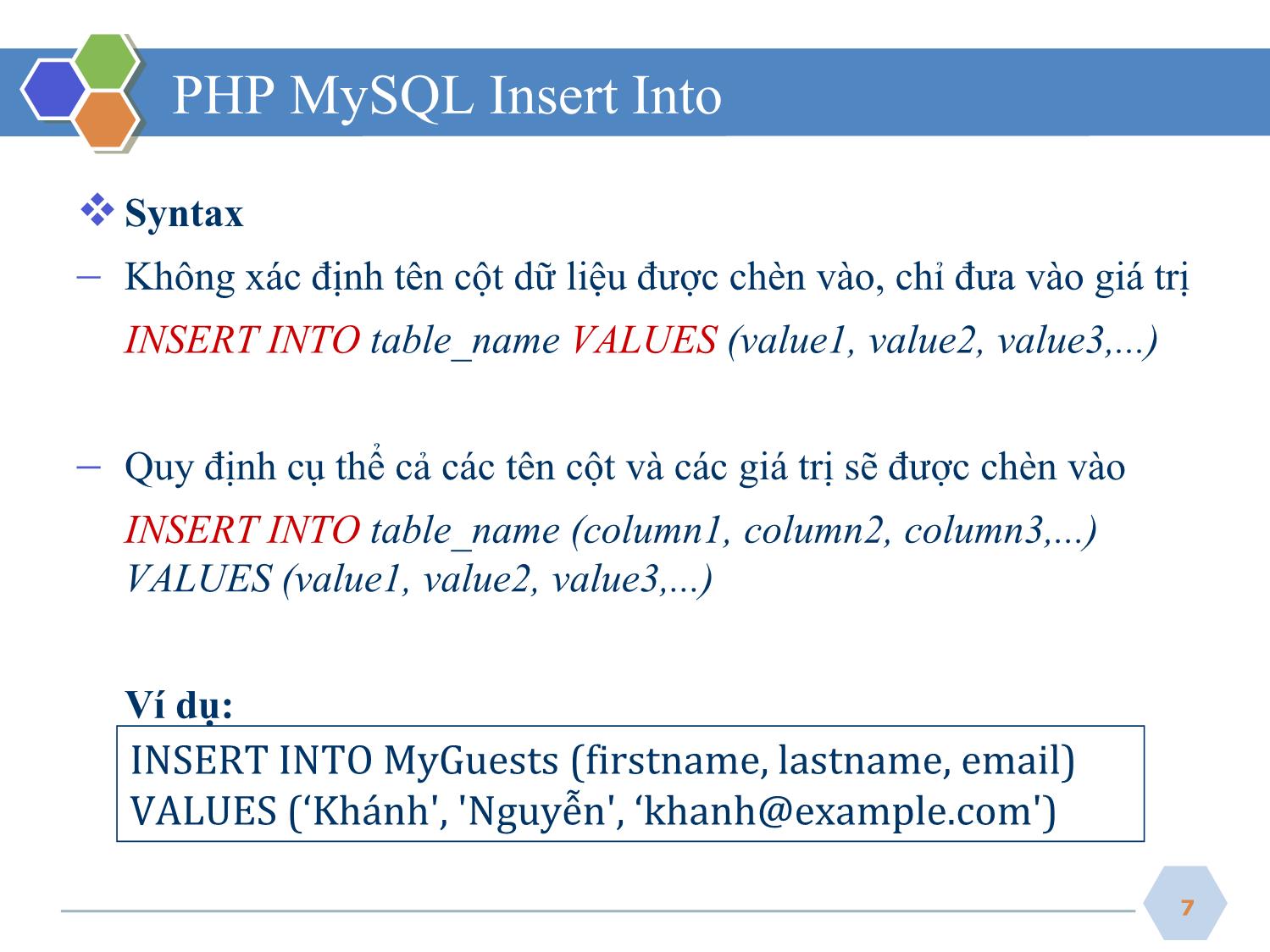 Bài giảng Phát triển ứng dụng web - Bài 3: PHP Database - Nguyễn Hữu Thể trang 7