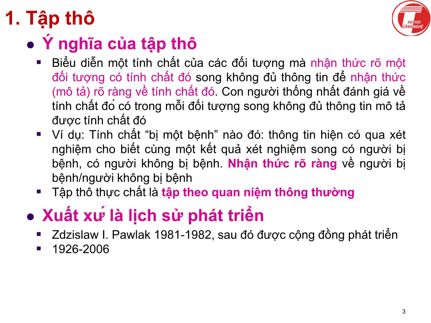 Bài giảng Tập mờ-thô và ứng dụng trong khai phá dữ liệu - Hà Quang Thụy trang 3