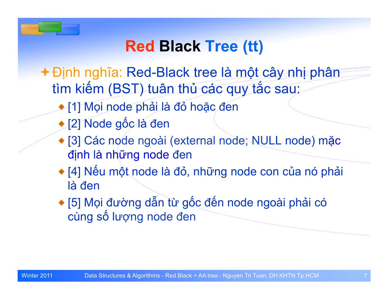 Bài giảng Cấu trúc dữ liệu và giải thuật - Bài: Cây cân bằng Red Black và AA trang 3