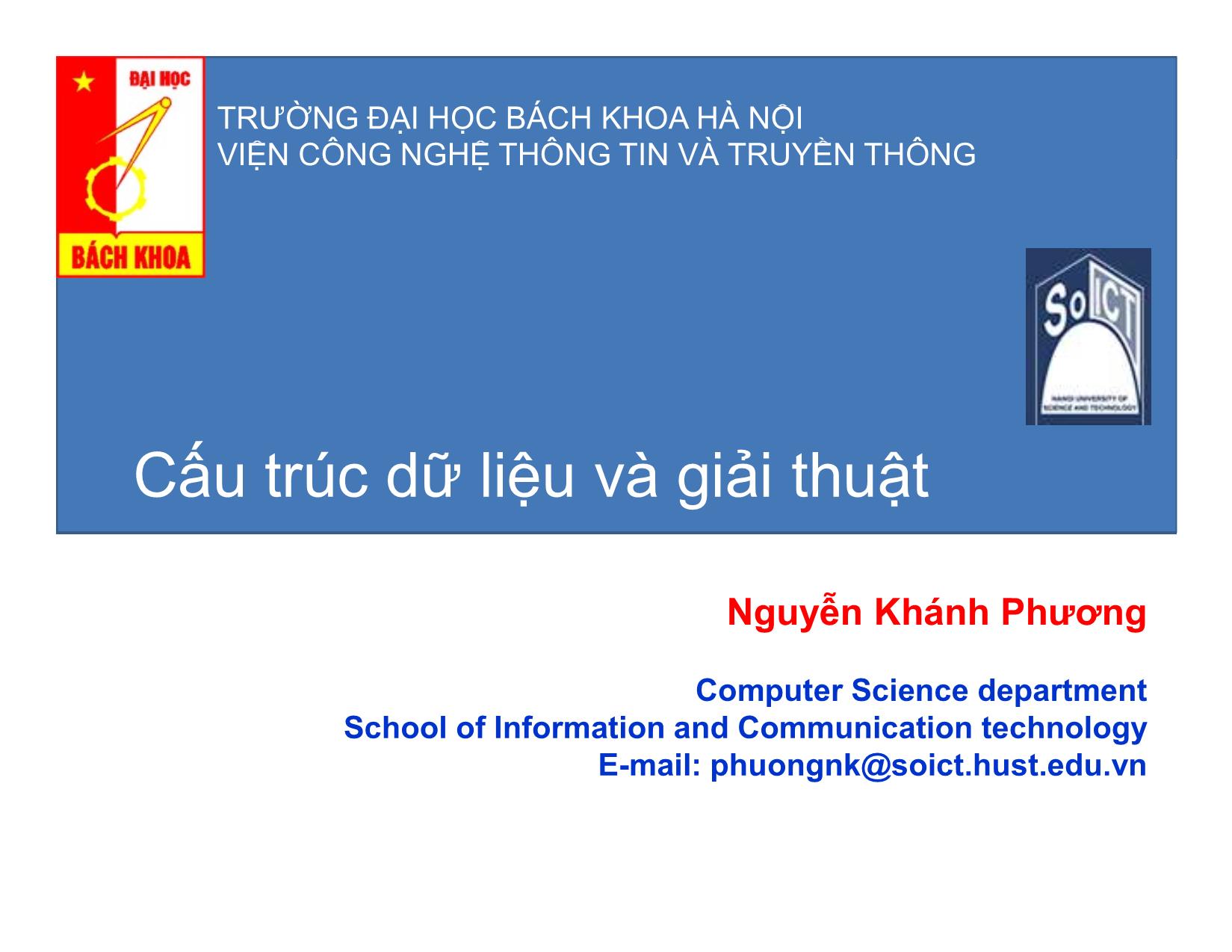 Bài giảng Cấu trúc dữ liệu và thuật toán - Chương 5: Sắp xếp - Nguyễn Khánh Phương trang 1