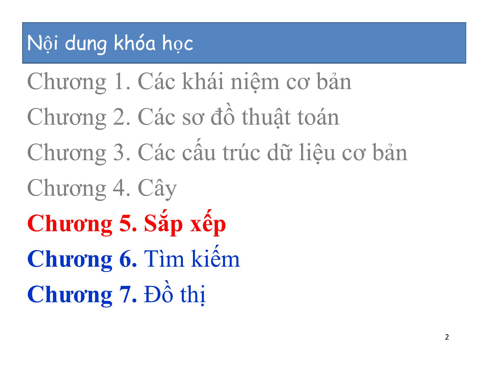 Bài giảng Cấu trúc dữ liệu và thuật toán - Chương 5: Sắp xếp - Nguyễn Khánh Phương trang 2