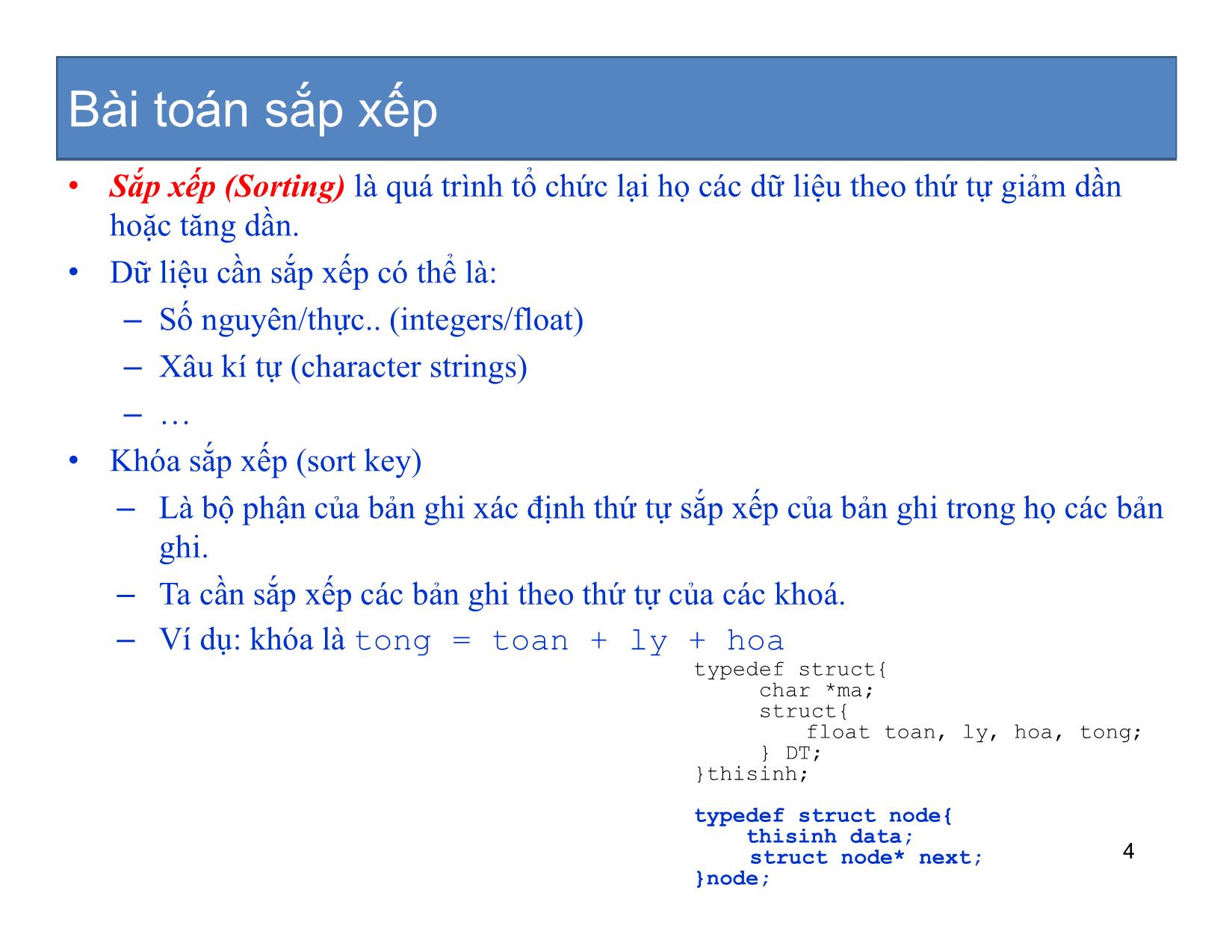 Bài giảng Cấu trúc dữ liệu và thuật toán - Chương 5: Sắp xếp - Nguyễn Khánh Phương trang 4